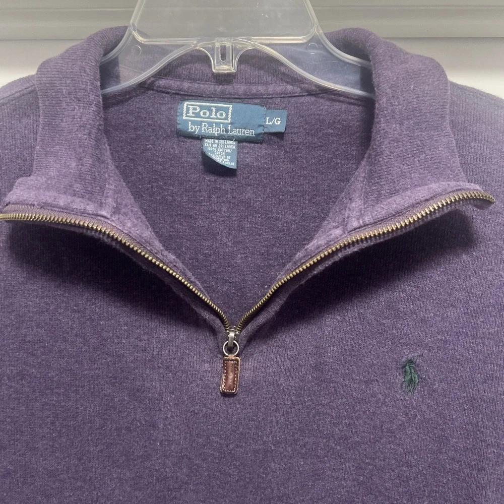 Polo Ralph Lauren Sweater‎ Men's LARGE Purple 1/4 Zip Pullover Pony Logo Vintage